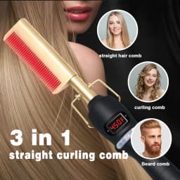 2 In1 Hot Comb Hair Straightener Electric Heating Comb Fast Heating Portable Travel Anti-Scald Beard Straightener Press Comb