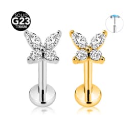 ASTM F136 G23 Titanium Butterfly Insect Threadless Piercing Daith Conch Flat Back Earring Pin Push in Lip Stud 16G 18G 20G