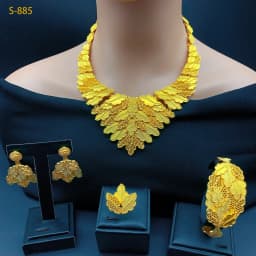 Large Round Pendant 24K Gold Plated Jewelry Set for Women Necklace Earrings Bracelet Ring African Bridal Wedding Party Gifts