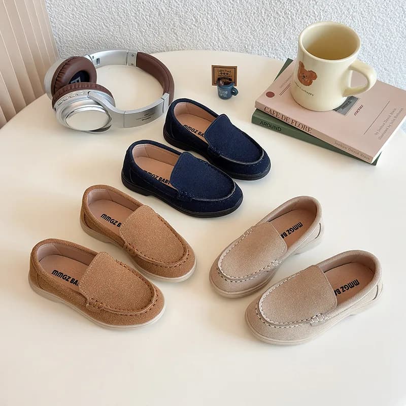 Spring Kids Loafers Suede Minimalist Trendy Unisex Boys Girls Leather Shoes Versatile Slip-resistant Solid Color Children Shoe