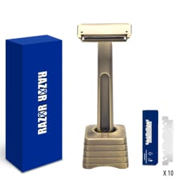 Twin Blade Safety Razor Old-Fashioned Metal Half Guard Blade Design for Men's Body Shaving Safety Razor Includes Matching Stand