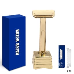 Twin Blade Safety Razor Old-Fashioned Metal Half Guard Blade Design for Men's Body Shaving Safety Razor Includes Matching Stand