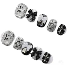 10pcs Handmade Bear & Bow Press-On Nails - Short Square Glossy Fake Nails with Cute Cartoon Bear Designs Nails for Women/Girls