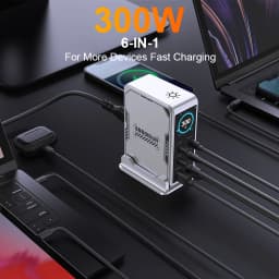 Ubigbuy 300W GaN Charger PPS PD 100W USB Type C 6-Port Digital Display Desktop Fast Charging Station for MacBook iPhone Samsung
