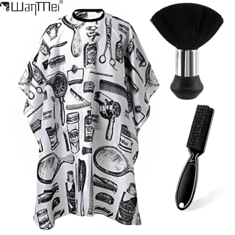 WANMEI Hair Cutting Barber Cape Set with Neck Duster Brush Barber Brush Professional Barber Accessories Salon Cleaning Supplies