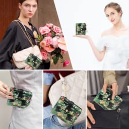 Black Cat Floral Pattern Rfid Women's Wallet, Ultra-Thin Compact Credit Card Wallet, with Keychain, Pu Leather Bi-Fold with Zipper Coin Pocket, Transparent Id Window, Suitable for Women/Girls