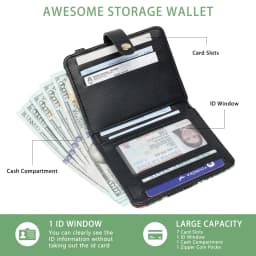 Black Cat Floral Pattern Rfid Women's Wallet, Ultra-Thin Compact Credit Card Wallet, with Keychain, Pu Leather Bi-Fold with Zipper Coin Pocket, Transparent Id Window, Suitable for Women/Girls