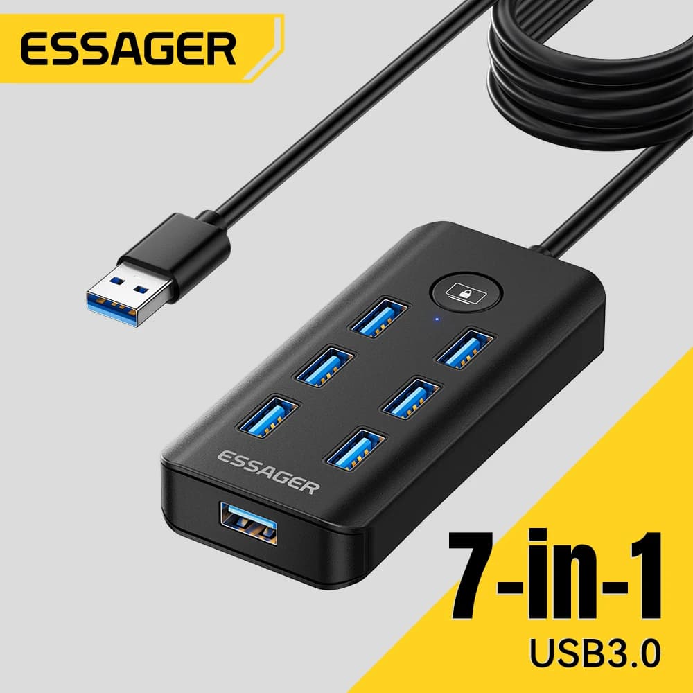 Essager 7 Ports USB HUB 3.0 High Speed Multi USB 3.0 Splitter Type c USB 2.0 Expander Power Adapter For PC Computer