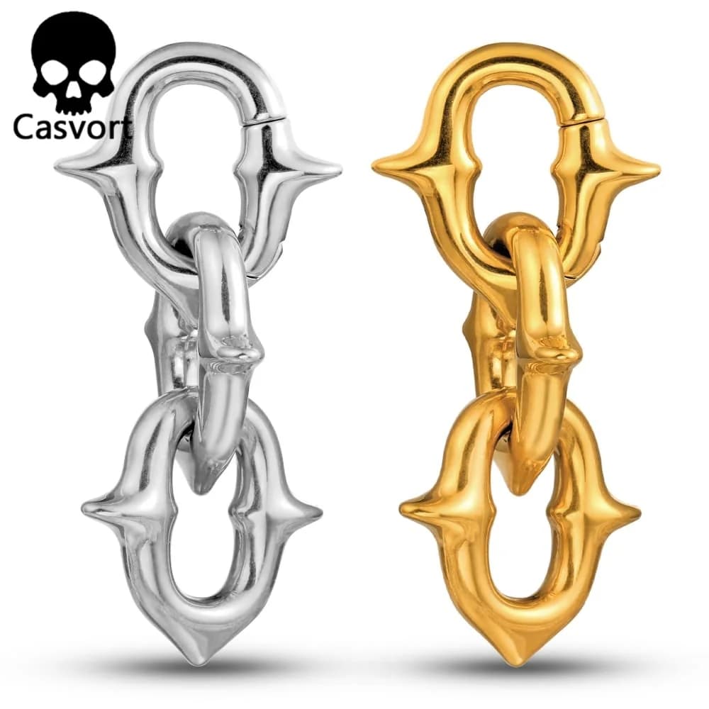 Casvort 2PCS 316L Stainless Steel Cool Chain Ear Weights Hangers Expander Piercing Women Man Body Earrings Fashion Jewelry Gift