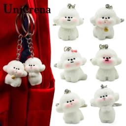 UniCrena Cute Bichon Frise Dog Keychain Bag Charm for Backpack Handbag Purse Car Keys Keychain Cute Pet Lover Gift for Her Him