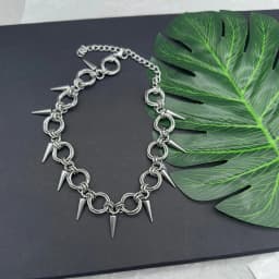 Goth Spiky Chainmail Choker Necklace for Women Men Punk Y2K Handmade Stainless Steel Rivet Spike Necklace Emo Grunge Aesthetic