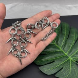 Goth Spiky Chainmail Choker Necklace for Women Men Punk Y2K Handmade Stainless Steel Rivet Spike Necklace Emo Grunge Aesthetic