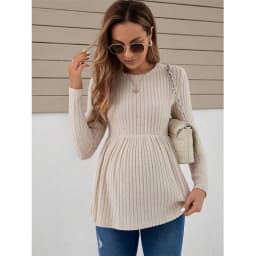 Pregnant Women's Fashion Long Sleeve Knitted Spring Autumn T-shirt Tops Maternity Clothes