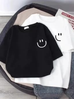 Summer Smiling Face Print Children's T-shirt Short-sleeved Pure Cotton Loose Basic Versatile Base Cool Simple Kid Girl Tees Tops