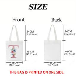 Black Floral Alphabet Canvas Tote Bag Vintage Aesthetic Shoulder Bag for Women Students Large Capacity Book Handbag Eco-friendly