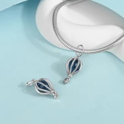 Fashionable 925 Sterling Silver Blue and Pink Hot Air Balloon Pendant Dangle Charm Fit Brand Bracelet Sparkling Jewelry