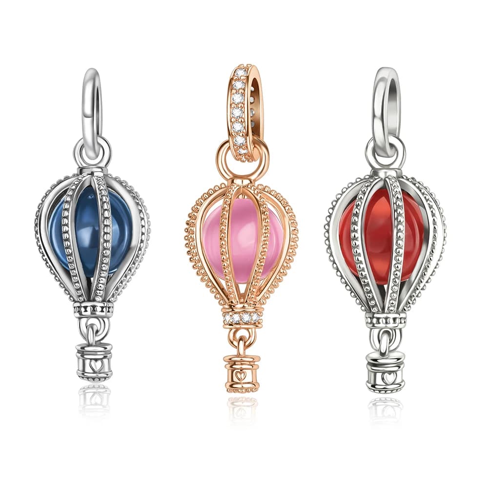 Fashionable 925 Sterling Silver Blue and Pink Hot Air Balloon Pendant Dangle Charm Fit Brand Bracelet Sparkling Jewelry