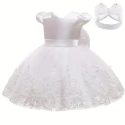 0.2years Baby Flower Girls Dress Tulle 1st Birthday Party Baptism White Dresses Girls Princess Wedding Bridemaid Prom Costume