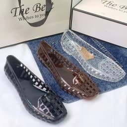Spring and Summer New Korean Style Transparent Crystal Shoes for Women, Comfortable Closed-Toe Hollow Sandals, Soft and Fashionable Dongdaemun Jelly Shoes, Slip-On Slippers