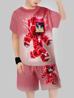 new Block Man Digital Printing Cross Border Children's Clothing Casual Short Sleeved T-shirt Boys' Clothing