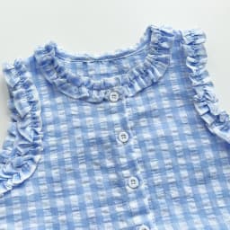 Blue and White Grid Fresh Casual Girls' Clothing Lace Sleeveless Single Breasted Vest+wide Leg Pants Two-piece Set for Summer