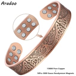 ARADOO Tree of Life Premium Copper Bracelet for Men Women with 18pcs Strength Magnetic Cuff Bangle Jewelry with Gift Box