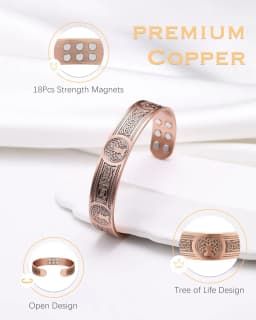 ARADOO Tree of Life Premium Copper Bracelet for Men Women with 18pcs Strength Magnetic Cuff Bangle Jewelry with Gift Box