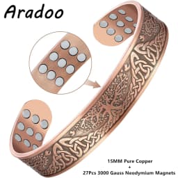 ARADOO Tree of Life Premium Copper Bracelet for Men Women with 18pcs Strength Magnetic Cuff Bangle Jewelry with Gift Box