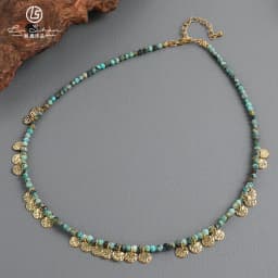 Vintage green African turquoise collarbone chain with niche design, high-end round piece women's necklace