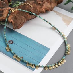 Vintage green African turquoise collarbone chain with niche design, high-end round piece women's necklace