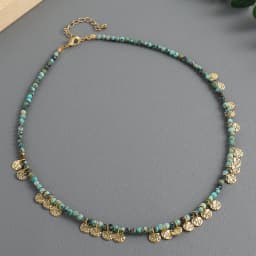 Vintage green African turquoise collarbone chain with niche design, high-end round piece women's necklace