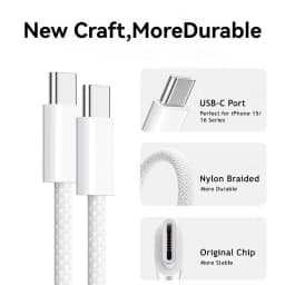 10 PCS 60W PD USB-C Fast Charging Braided Cable For iPhone 15 16 Pro Max Samsung Xiaomi Redmi POCO Type C Cables With Retail Box