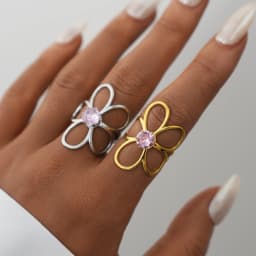 Uself Trendy Stainless Steel Metal Flower Adjustable Fashion Finger Ring Rust Proof Attractive Daily Jewelry Accessories Gift