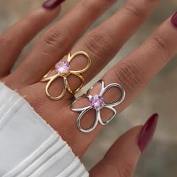 Uself Trendy Stainless Steel Metal Flower Adjustable Fashion Finger Ring Rust Proof Attractive Daily Jewelry Accessories Gift