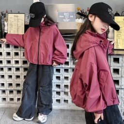 Girls' Spring/Autumn Coat 2025 New Arrival Windproof Oversized Jacket Hooded Sports-Style Casual Coat for Older Children