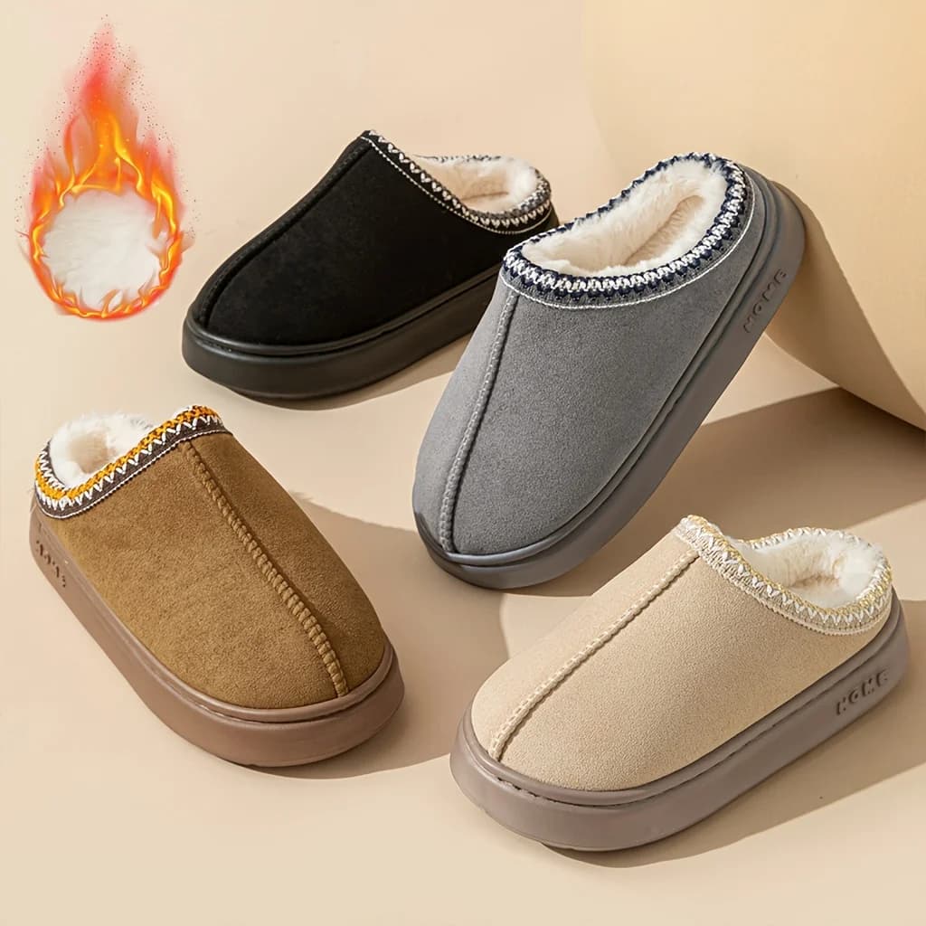 Women's Comfort Lined Slippers Soft Sole Winter Warm Indoor Outdoor Shoes Elegant Couple Slippers