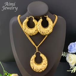 Popular African 18K Gold Plated Copper Jewelry Set for Women Earrings Pendant Necklace Brazilian Bridal Wedding Party Gifts