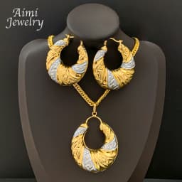 Popular African 18K Gold Plated Copper Jewelry Set for Women Earrings Pendant Necklace Brazilian Bridal Wedding Party Gifts
