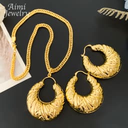 Popular African 18K Gold Plated Copper Jewelry Set for Women Earrings Pendant Necklace Brazilian Bridal Wedding Party Gifts