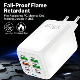 150W 6-Port PD QC3.0 USB C Wall Charger Super Fast Charging Station For iPhone 15 16 Pro Samsung S24 iPad Xiaomi Huawei OnePlus