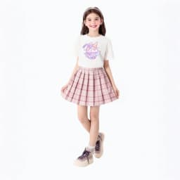 Lolocee Summer Girls' 2 Piece Set,Short Sleeve Fresh Drink & Bunny Print Top + Pink Plaid Skirt Outfit,Trendy Children's Fashion