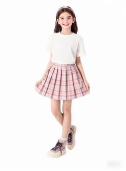 Lolocee Summer Girls' 2 Piece Set,Short Sleeve Fresh Drink & Bunny Print Top + Pink Plaid Skirt Outfit,Trendy Children's Fashion