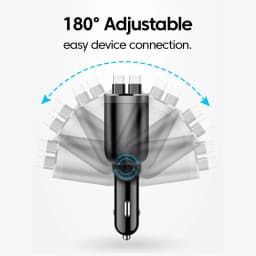150W Car Charger With 70CM Retractable Dual Type C Cable Fast Charging 6-in-1 Car Phone Charger for iphone Samsung Huawei Xiaomi