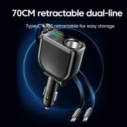 150W Car Charger With 70CM Retractable Dual Type C Cable Fast Charging 6-in-1 Car Phone Charger for iphone Samsung Huawei Xiaomi