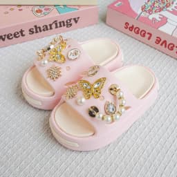 New Popular Cartoon Pearl Gold Butterfly Versatile Girls' Eva Slippers Fashionable Dual-Color Soft-Soled Non-Slip Sandals 831