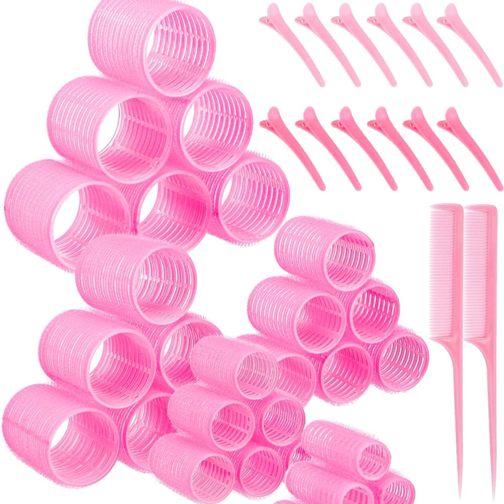33 pcs Hair Curlers Rollers Self Grip Hair Curlers No Heat with Clips & Tail Comb for Long Medium Short Hair