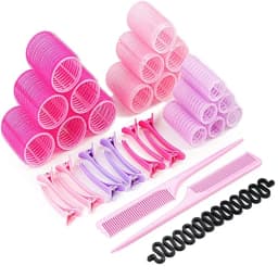 33 pcs Hair Curlers Rollers Self Grip Hair Curlers No Heat with Clips & Tail Comb for Long Medium Short Hair