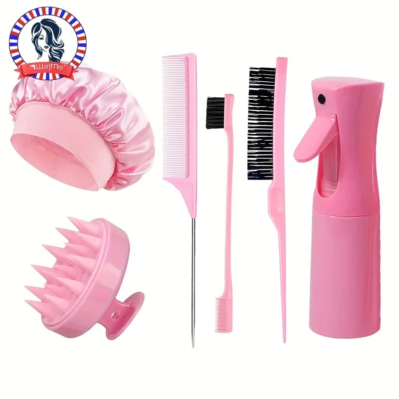 6pcs Hair Care Set with Comb, Spray Bottle, Satin Hair Cap, and Shampoo Brush - Enhances Hair Care Experience, Unisex Adult Use