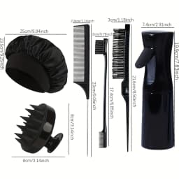 6pcs Hair Care Set with Comb, Spray Bottle, Satin Hair Cap, and Shampoo Brush - Enhances Hair Care Experience, Unisex Adult Use