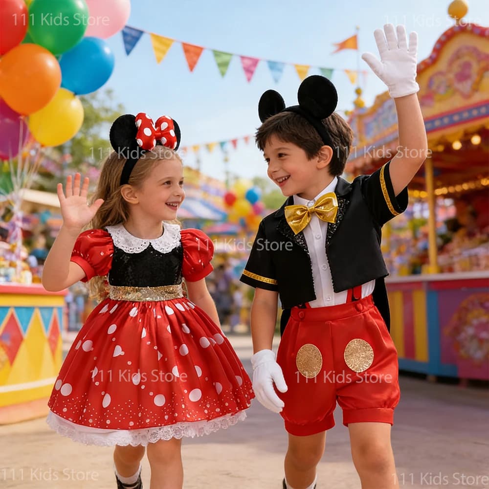 Boys and Girls Summer Dress Up Toddler Cartoon Mouse Cosplay Costume Baby Clothes Sets for Children Summer Suit with Accessory